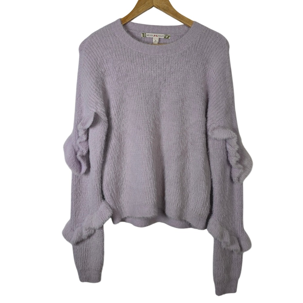 Chelsea & Violet Lavender Purple Fuzzy Eyelash Ruffle Sleeve Sweater Small